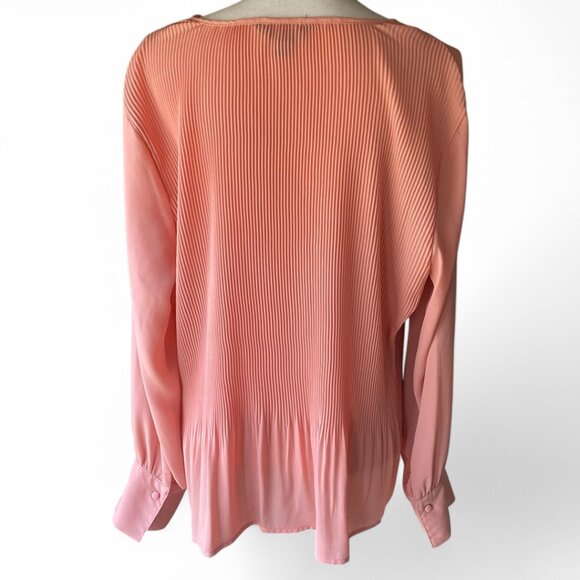 Simply Vera Wang Rosette Pink Pleated Chiffon Split Neck Peplum Blouse XL - Picture 2 of 12